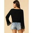 thumbnail image 5 of DARING DIVA Women's Lace Peasant Tie Neck Smocked Hem Cropped Top 2XL Black, 5 of 6