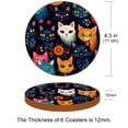 thumbnail image 3 of Cat Set of 6 Round Microfiber Leather Coasters, 11x11 cm/4.3x4.3 Inches - Drink Coasters for Home and Office Use, 3 of 6