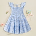 thumbnail image 2 of larppty Toddler Girl Dress Ruffle Sleeveless Princess Dresses, Summer Dress Beach Sundress（Blue, 4-5 Years）, 2 of 3