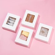 Rectangle Foldable Creative Cardboard Box Gift Box with Window White 10x8x2.05cm