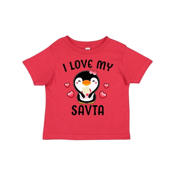 Inktastic I Love My Savta with Cute Penguin and Hearts Girls Toddler T-Shirt