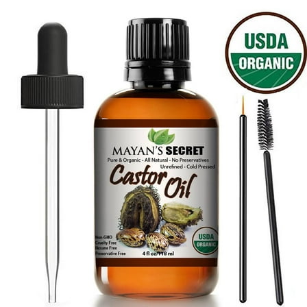 Mayan's Secret Organic Castor Oil Cold-Pressed, Hexane-Free USDA Certified - 4fl oz