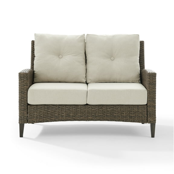 Crosley Rockport Outdoor Wicker High Back Loveseat in Beige