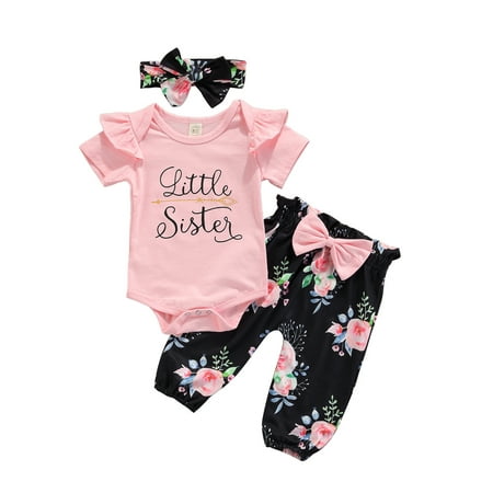 

Gupgi 3Pcs Infant Toddler Baby Girl Ruffle Romper Pants Headband Outfits