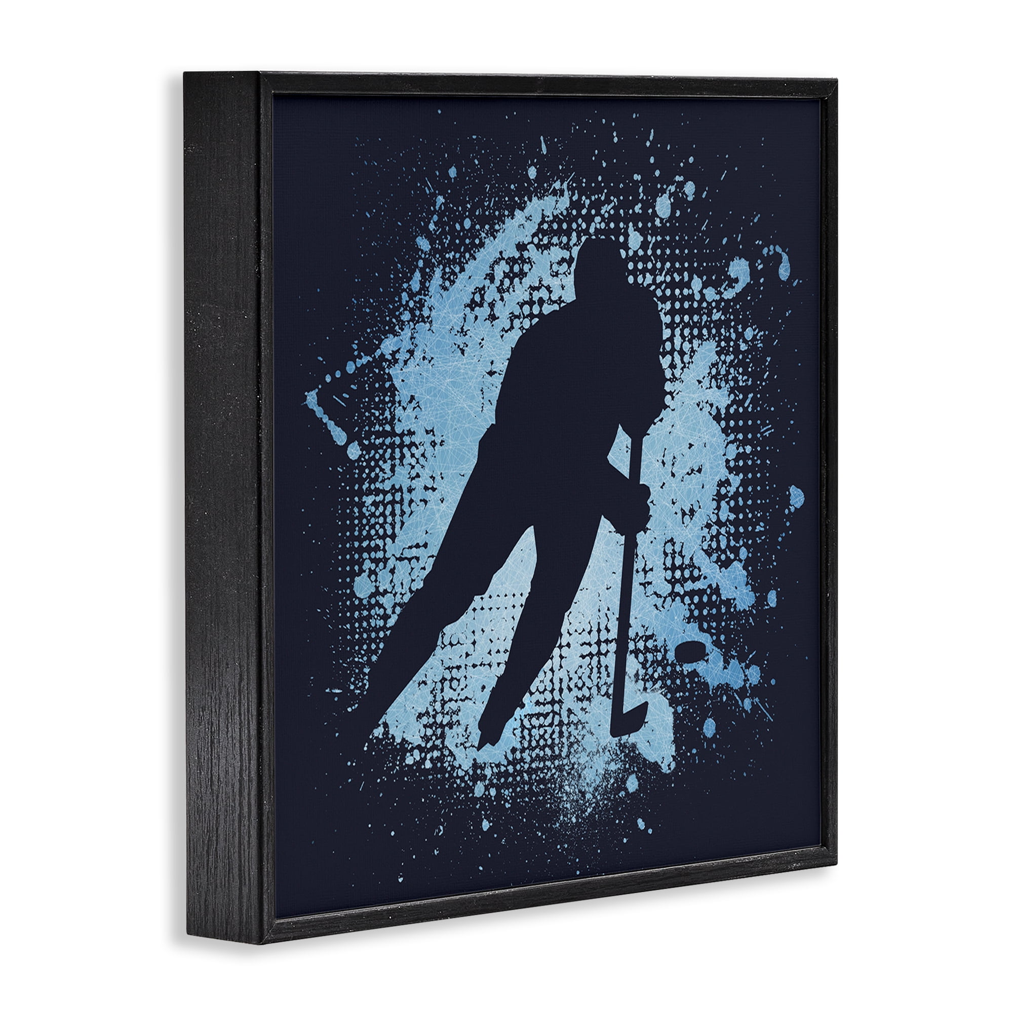 Stupell Industries Hockey Stance Blue Splash Sports Painting Black Framed Art Print Wall Art, 24 x 24