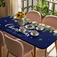thumbnail image 3 of Navy Blue Christmas Table Cloths for 3 Foot Rectangle Tables, Xmas Botanical Ball Bell Patio Waterproof Elastic Fitted Tablecloths, Washable Rectangular Table Cover for Camping, 3 of 8