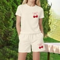 thumbnail image 2 of Toddler Girls 2 Piece Sets Short Sleeve T shirts and Drawstring Shorts With Pockets Summer Outfits Gibobby(9-10 Years,Beige), 2 of 4