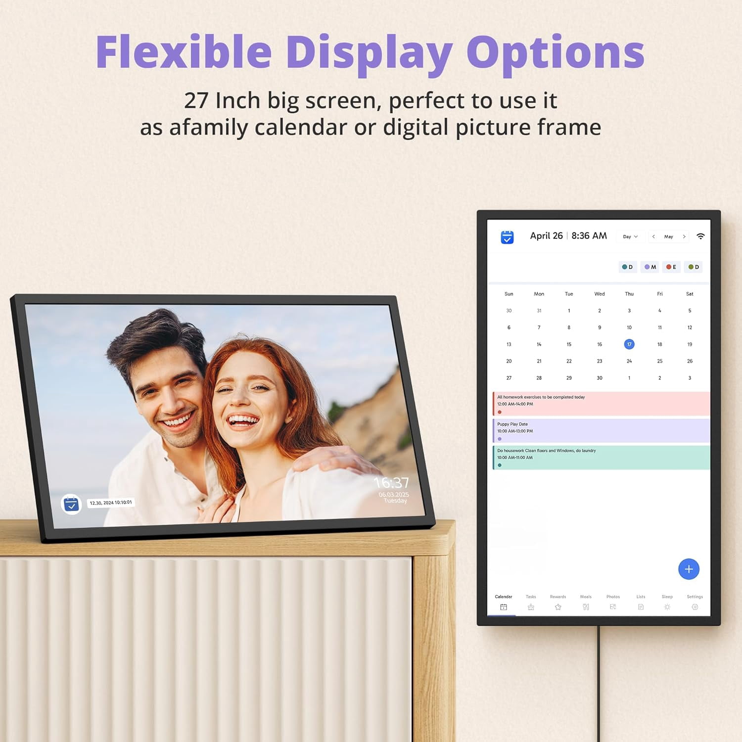 Dragon Touch Digital Calendar 27 Inch Touch Screen, Electronic Wall Calendar Chore Chart for Family Monthly/Weekly Planner-Black