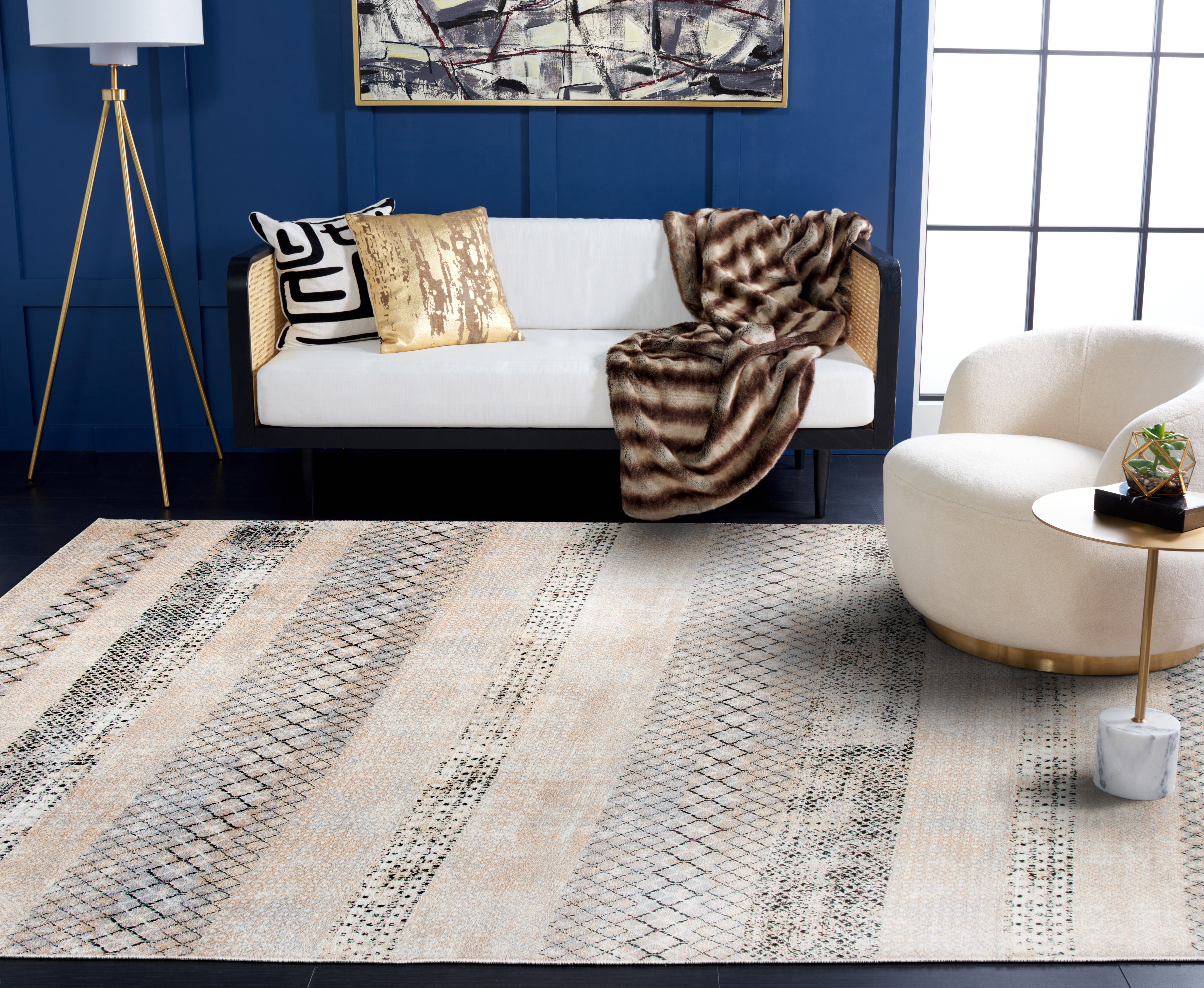 SAFAVIEH Amelia Manuel Geometric Area Rug, Gray/Gold, 5'3" x 7'6"