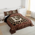 thumbnail image 3 of jejeloiu Ancient Damask Jacquard Queen Comforter Set,First Letter E Bedding Comforter Set For Leopard Lover Reversible 3pcs, 3 of 8