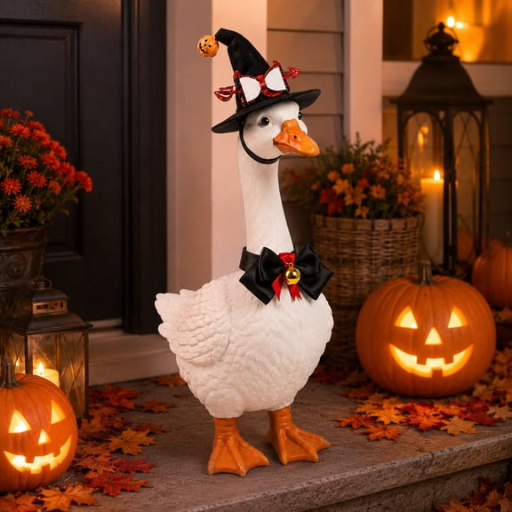 Boovnll Halloween Decorations Porch Bird Outfit Set – Funny Goose Costume with Witch Hat for Outdoor Yard Decor, Garden Patio Holiday Party Decoration