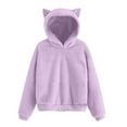 thumbnail image 5 of Girls Fuzzy Fleece Pullover Hoodies Sweatshirt Casual Loose Outwear Coat with Pockets Purple 9-10 Years, 5 of 6