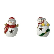 PEIBang 2Pcs Christmas Lighted Snowman Figurines,Cute Snowman Night Light Tabletop Decorations for Indoor Mantel Fireplace Home