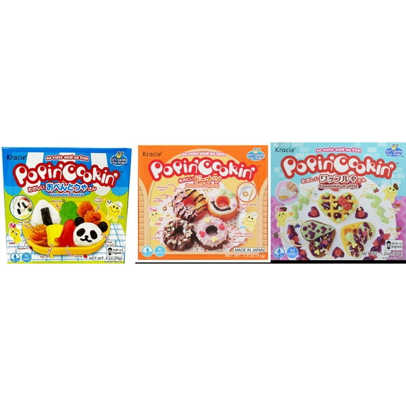 3 Pack Kracie Popin Cookin DIY Candy Kit, 3 Mixed Flavor (Bento,Donuts,Waffle) Plus NineChef Brand Long Handle Coffee Spoon