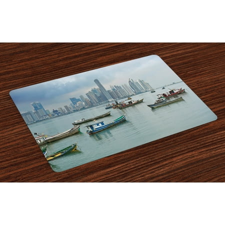 Landscape Placemats Set of 4 Anchored Fishing Boats Skyscrapers Panama Cityscape Pacific Coast Central America, Washable Fabric Place Mats for Dining Room Kitchen Table Decor,Multicolor, by (Best Places To Live In Panama Central America)