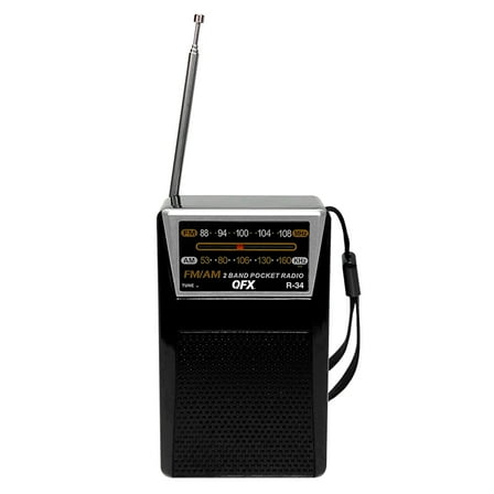 QFX Battery Portable AM/FM Radios with Headphone Output , Black , R-34