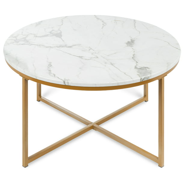 Best Choice Products 36in Faux Marble, Round Marble Coffee Table With Metal Legs
