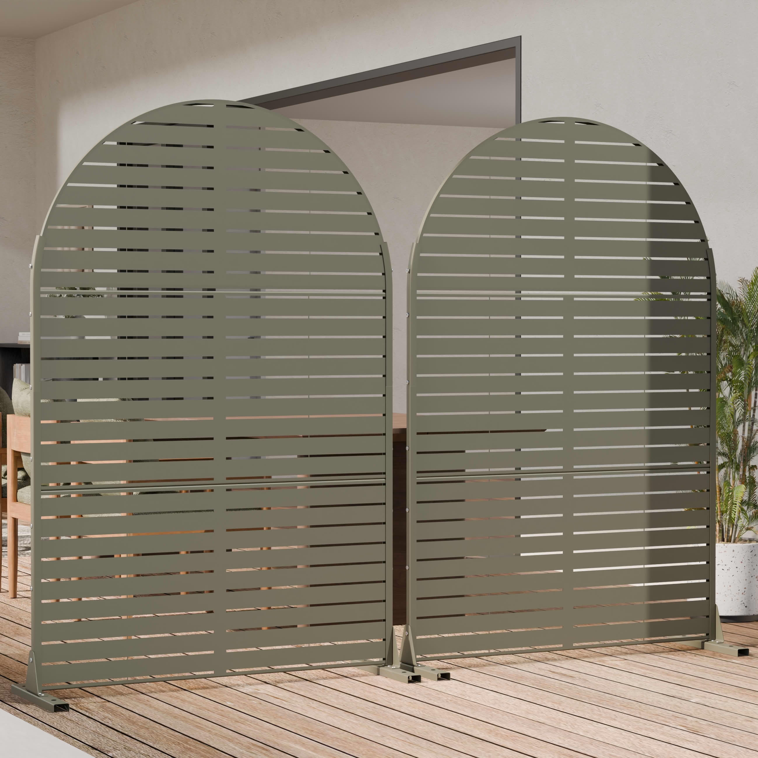 MAYEERTY Outdoor Metal Privacy Screen 6ft × 4ft Olive Gray, 3-Panel Classic Louvered, Rust-Resistant for Patio