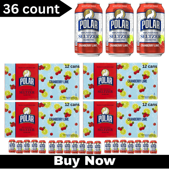 Polar Cranberry Lime Flavored Seltzer Water – 12 fl oz Cans, 36 Pack – Refreshing Sparkling Beverage