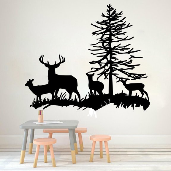 Large Deer Family Wall Sticker Bedroom Living Room Fawns Buck Forest Tree Wall Decal Nursery Kids Room Kitchen Vinyl Home 56cmx48cm