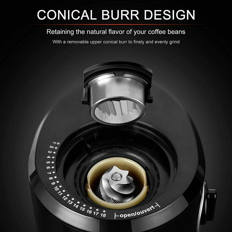 Secura Conical Burr Coffee Grinder, Adjustable Burr Mill with 35 Grind Settings, Electric Coffee Bean Grinder for 2-12 Cups, Black, Large