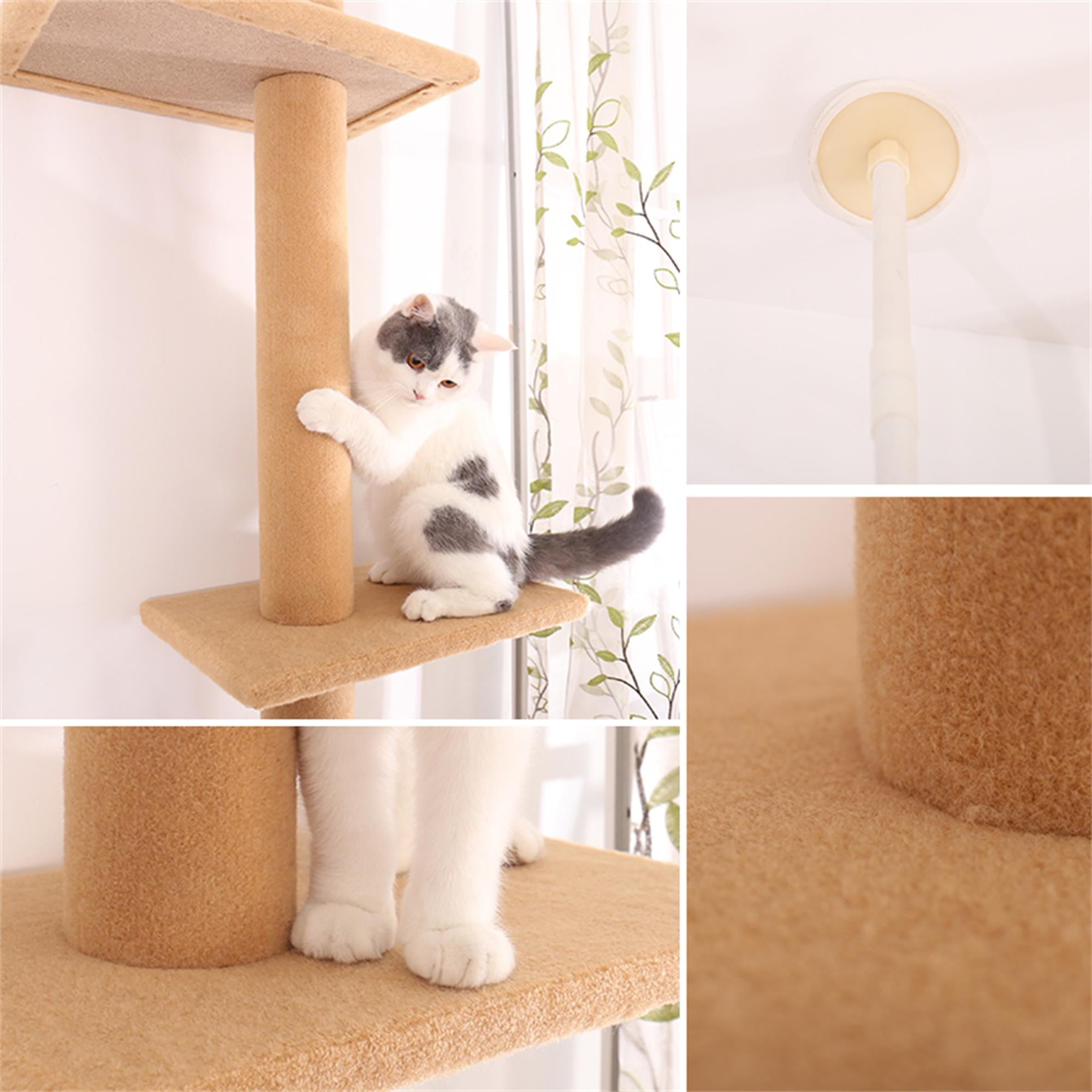 Kadyn 90"-108" Height Adjustable Cat Tree Tower, Floor to Ceiling Three Tier Cat Tower for Indoor Cats Modern Cat Climbing Tree, Beige