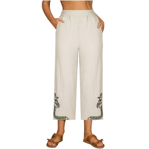 jjayotai Trousers Pants for Women, Summer Fall Linen Loose Fit Flared Wide Leg Basic Boot Cut Leg Trousers Pants Solid Boho 2024