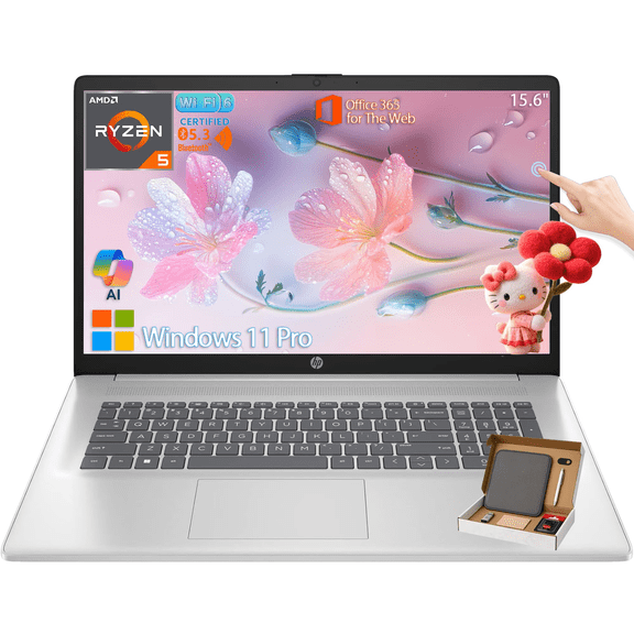 HP 15 Touchscreen Business Laptop, 15.6" FHD Anti-Glare Display, AMD Ryzen 5 7530U (6-Core), 8 GB RAM, 512 GB SSD, Wi-Fi 6, Webcam, Windows 11 Pro, Office 365 for The Web