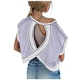 thumbnail image 2 of Zanarzt Summer Tops for Teens Girls Athletic Oversized Crop Tops Kids Drop Shoulder Short Sleeve T Shirts Workout Tees 9-10 Years,Purple, 2 of 7