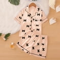 thumbnail image 2 of BLVB Girls Pajamas Silk Satin Pajama Set Short Sleeve Button down Sleepwear Soft Cute Pjs with Ruffle Shorts Kids 2 Piece Loungewear, 2 of 6
