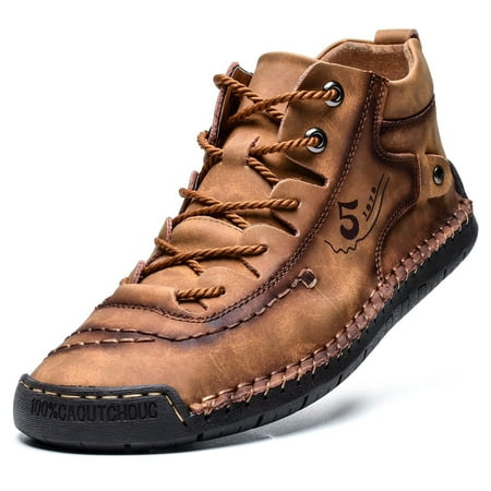 LASUDRAA Mens Shoes Casual Leather Ankle Boots Slip on Lightweight Mid Top Walking Loafers Shoes