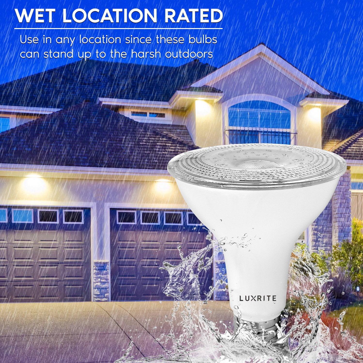Luxrite 4-Pack LED PAR30 Flood Light Bulb 3500K Natural White 850 Lumens 11W Dimmable Wet Rated E26 Base UL Listed