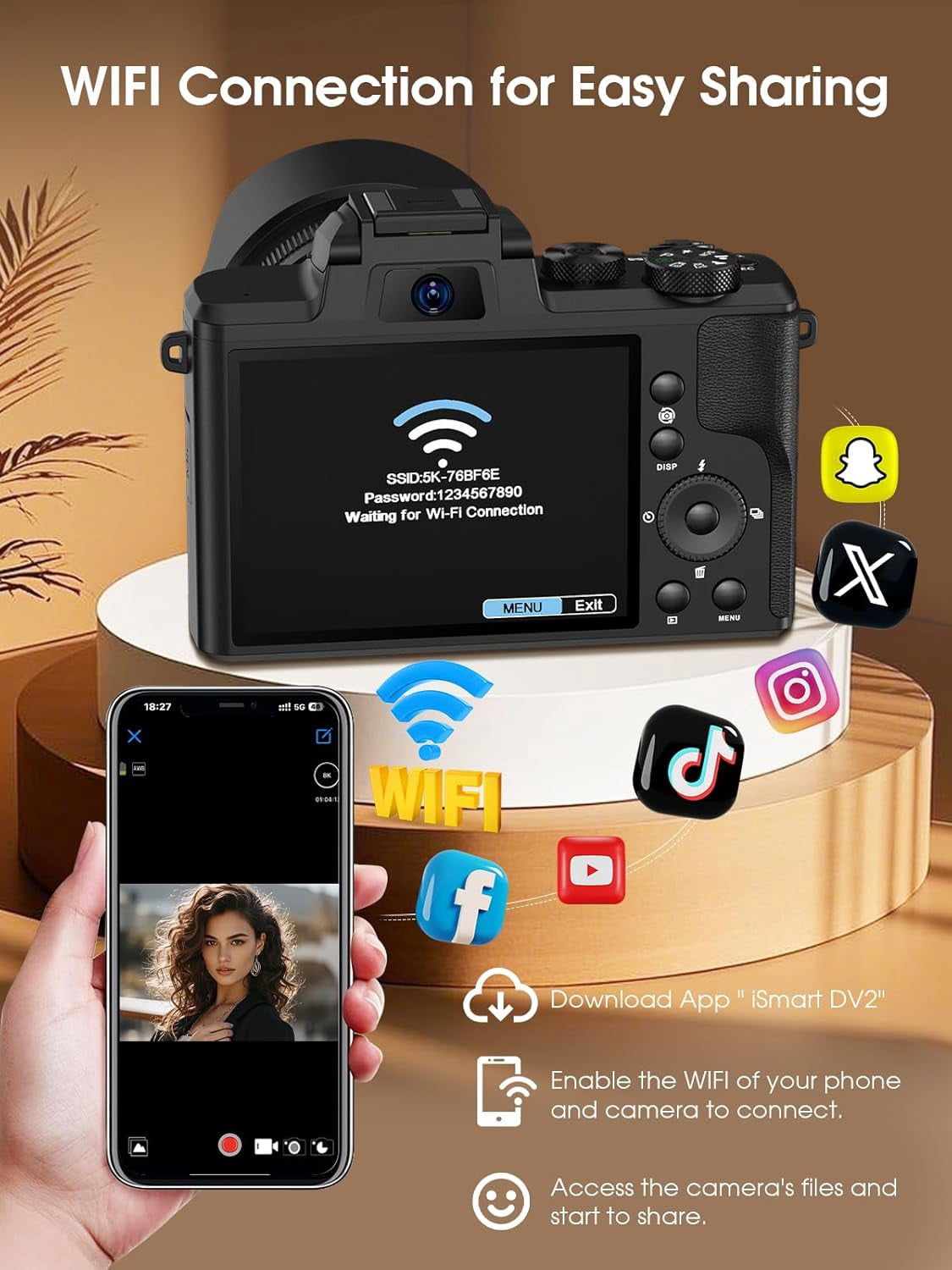 ACTITOP Digital Camera for Photography 8K 88MP Autofocus WiFi Vlog Dual-Lenses Camera for YouTube with 32GB Card,16X Digital Zoom Touch Screen Video Camera