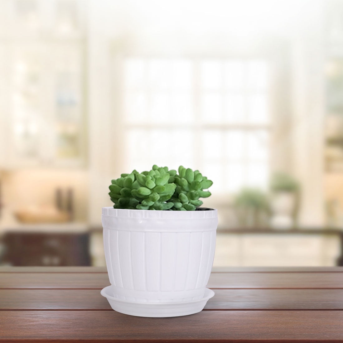 Unique Bargains Plastic Round White Plant Pot Holder, 4.3" x 3.7" x 3.3"