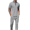 thumbnail image 1 of Mens Pantalones Casuales de Verano Impreso Bolsillo Solapa de Manga Corta Conjunto, Blusa de Cuello Y Pantalones para Al Aire Libre, 1 of 1