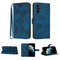 Feishell for Samsung Galaxy S23 FE Phone Case with Wrist Strap,Premium PU Leather Magnetic Clasp Flip Kickstand Credit Card Slots Holder Wallet Shockproof Protection Slim Phone Case,Darkblue