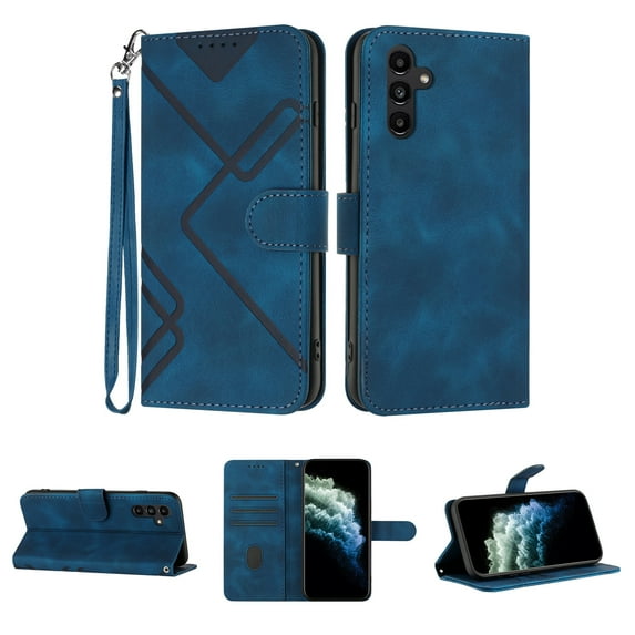 Feishell for Samsung Galaxy A14 5G Phone Case with Wrist Strap,Premium PU Leather Magnetic Clasp Flip Kickstand Credit Card Slots Holder Wallet Shockproof Protection Slim Phone Case,Darkblue