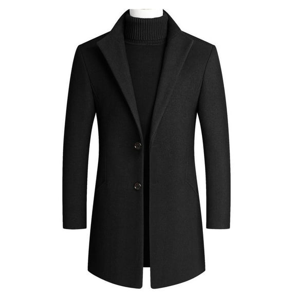 Innerwin Trench Coats Lapel Mens Jacket Work Long Sleeve Business Pea Coat Black 4XL