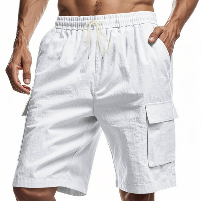 FcBaudy Mens Shorts, Shorts Men Man Solid-Color Casual Sports Multiple Pockets Drawstring Shorts Men Polyester Shorts