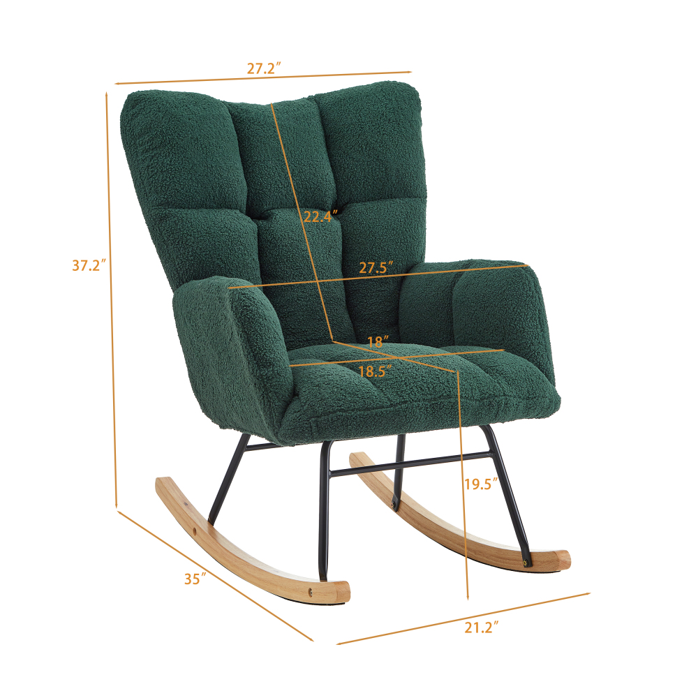 DECMAY Glider Chair for Living Room, Tufted Upholstered Teddy Fabric Rocking Accent Chair with Metal Frame and Wooden Legs