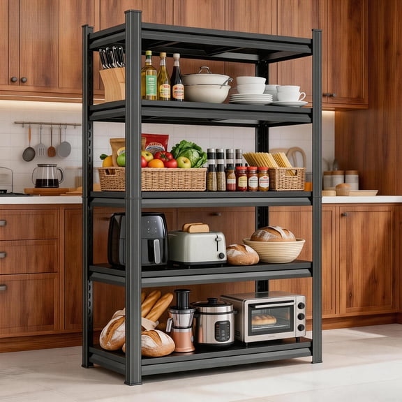 Kitchen Shelf Organizer & Pantry Shelving, 5-Tier Adjustable Metal Bakers Rack, Heavy Duty Storage Unit for Home Organization, Microwave Stand, Utility Rack for Closet (5-36"W X 18"D X 72"H)