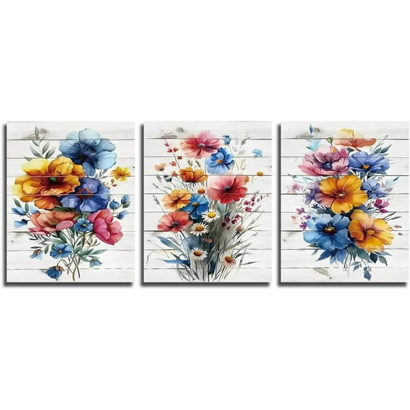 Hieng Wildflower Wall Art Canvas Prints Bathroom Wall Decor Flowers Art Posters,Botanical Floral Bedroom Farmhouse Aesthetics Decorations（Only canvas）