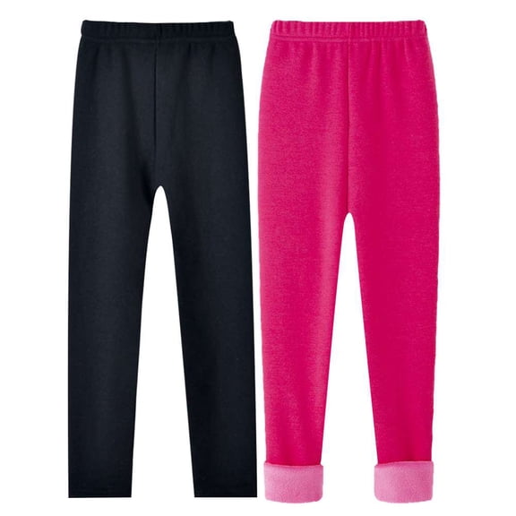 Usaibhir 2 Pack Girls Cotton Fleece Lined Leggings Kids Thick Thermal Tights Winter Full Length Pants Warm Clothes 2-13T