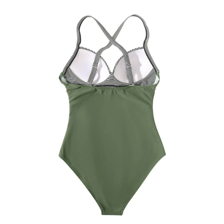 Finelylove Matching Family Swimsuits Padded Sport Bra Style Bikini Green L