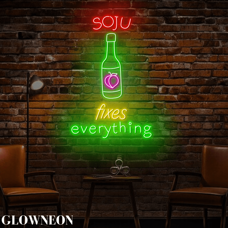 Glowneon Soju Fixes Everything Led Wall Art, Korean Soju Bar Pub