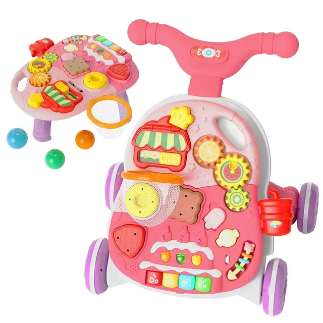 Baby Learning Walker With Wheels, Baby Activity Walker, 2 In 1 Baby Push Walkers And Activity Center, Walker For Baby Boy Girl (Pink) 2 In 1 Cake Walker (Pink)NoSize Gao Jinjia unisex