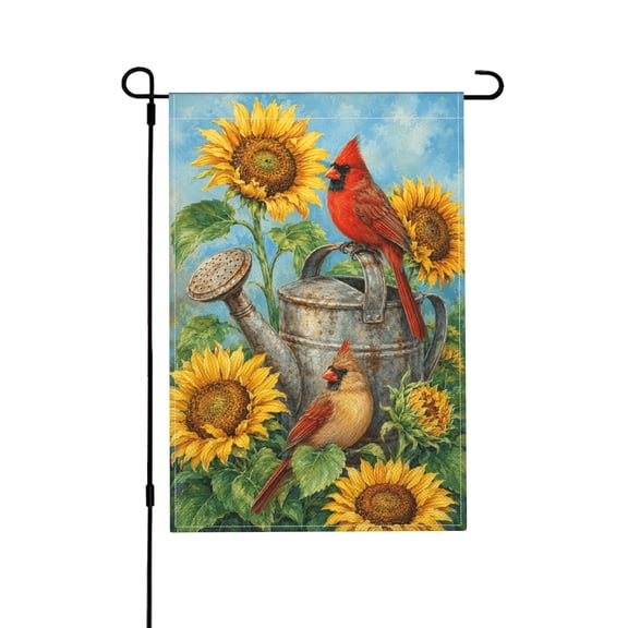 Cardinal Sunflower Garden Flag 12 x 18 Inch Double Sided, Small Outdoor Decoration for Porch Patio Lawn
