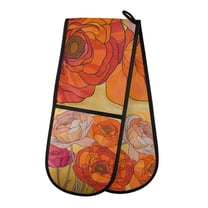Yayeee Double Oven Mitt Kitchen Heat Resistant Baking 35" x7" Quilted Glove, Orange Abstract Floral