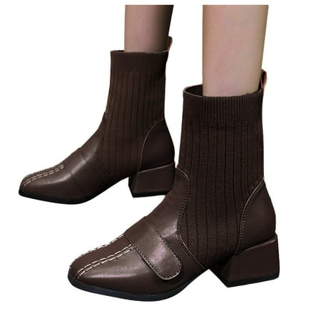 

NN Booties Women s Fashion Block Heel Ankle Boots Pointed Toe Side Zip Leather Booties
