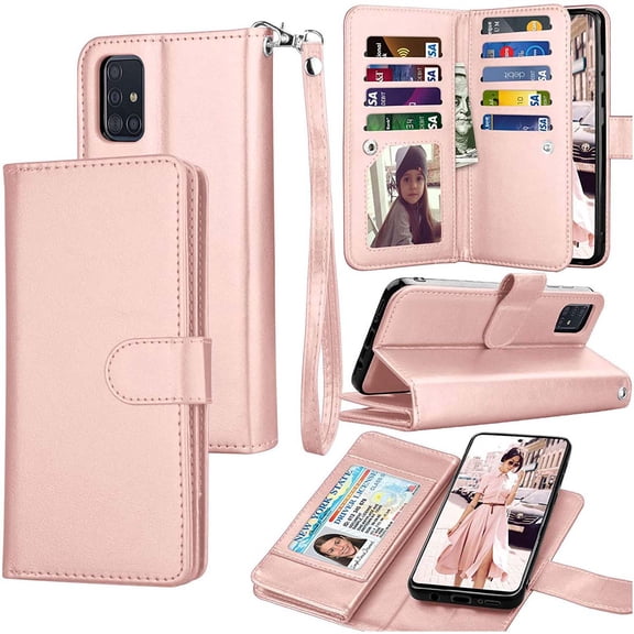 Galaxy A71 5G Case, [5G Version] Galaxy A71 Wallet Case, Tekcoo Luxury PU Leather Cash Credit Card Slots Holder Carrying Folio Flip Cover [Detachable Magnetic Hard Case] for Samsung A71 [Rose Gold]